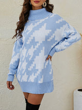 High Neck Long Contrast Lapels Sweater