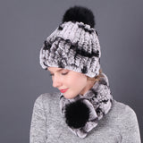 Rex Rabbit Fur Hat Scarf Winter Two-piece Set