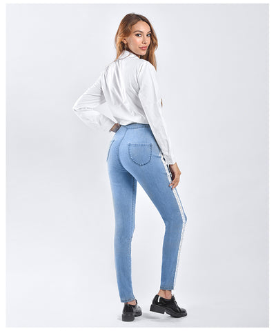Pearl Ribbon Jeans Pencil Pants