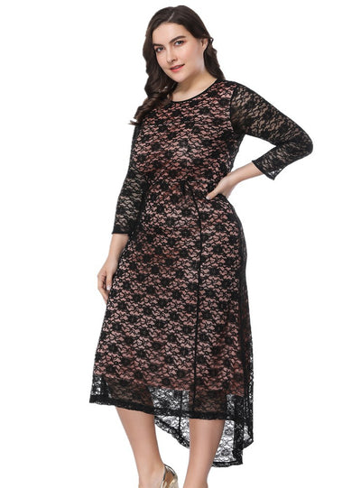 Hi Lo Plus Size Lace Long Sleeve Dress