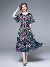 Printed Lotus Leaf Sleeves Dress