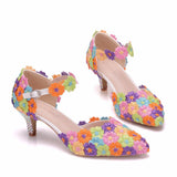 5cm Colored Lace Pointed Sandals