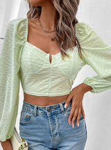 Solid Color Square Collar Bubble Sleeve Shirt