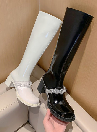 Crystal Thick High Heel High Barrel Riding Boots