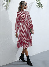 Vertical Striped Long-sleeved Pullover Dress