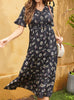 Retro Elastic Waist Print Long Dress