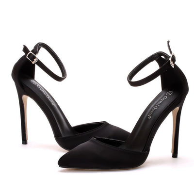 Black Pointed High-heeled Sandals