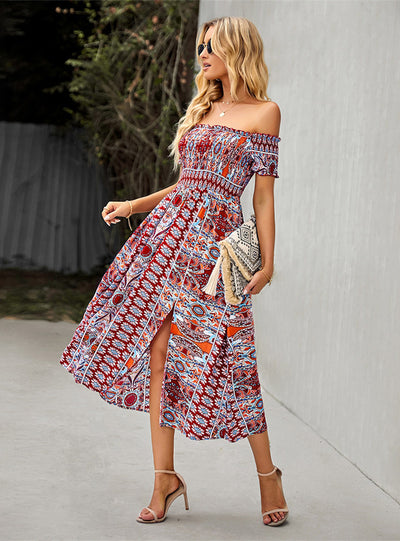 Off the Shoulder Bohemian Split Dress