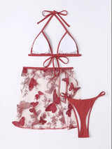 Three-piece Butterfly Printed Mesh Bikini