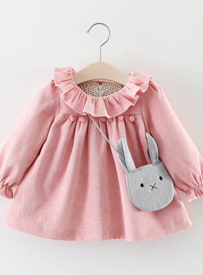 Long-sleeved Lotus Leaf Collar Pocket Doll Dress