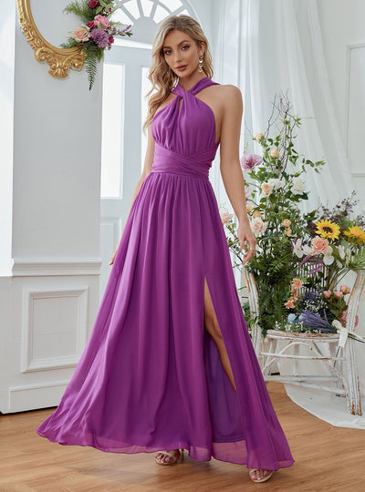 Sexy Purple Halter Chiffon Dress