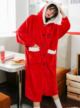 Red Christmas Reindeer Flannel Nightgown Women's Bathrobe