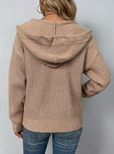 Hooded Zipper Drawstring Pocket Sweater Coat