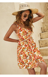 Straps Flower Print Short Dress