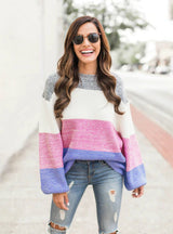 Contrast Stitching Long Sleeve Crewneck Sweater