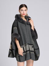Hood Shawl Cloak Ladies Jacquard Woolen Coat