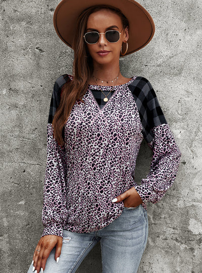 Leopard Print Stitching Long Sleeve T-shirt