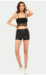 PU Leather High Waist Elastic Tether Shorts