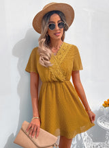 V-neck Lace Polka Dot Dress Middle Dress