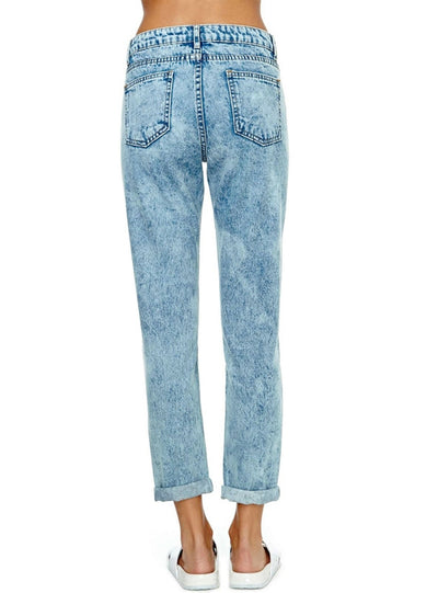 Women Cut Out Ripped Skinny Washed Bottoms
