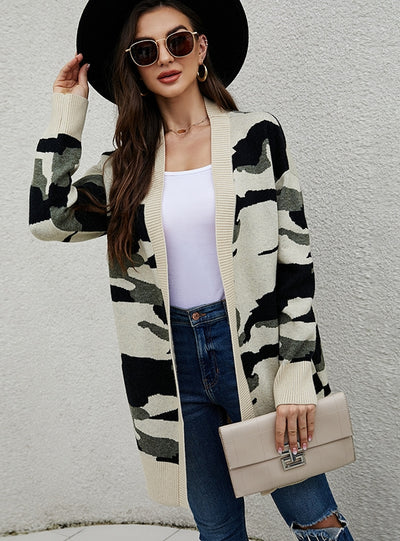 Casual Long Camo Cardigan Sweater