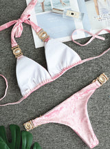 Pink Velvet Crystal Diamond Swimsuit