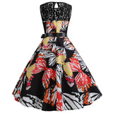 Retro Printed Sleeveless Lace Stitching Dress