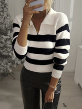 Shirt Collar Striped Sweater