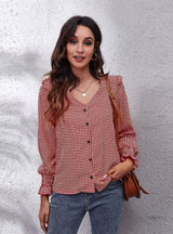 V-neck Long-sleeved Chiffon Shirt