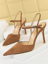 High Heeled Suede Shallow Pointed Sandals