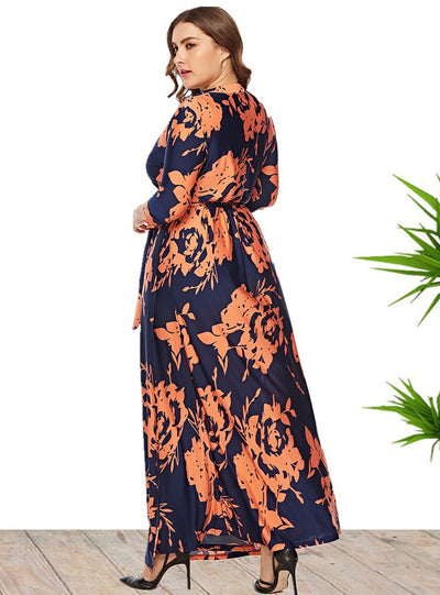 Plus Size Long Sleeve Printed Dress