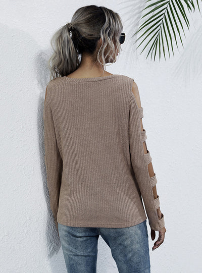 Knitted Hollow Retro Long Sleeve Shirt