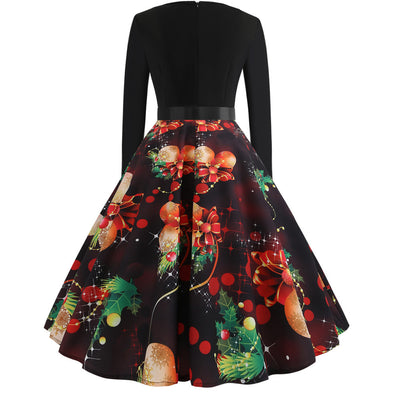 Christmas Long Sleeve V-neck Dress