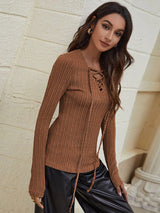 V-neck Slim Long Sleeve T-shirt