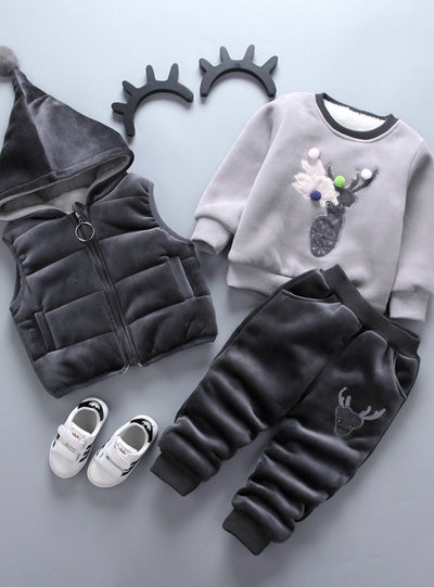 Autumn Warm Hooded 3PCS Vest+Long Sleeves+pants