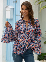 Trumpet Sleeves Printed Chiffon Shirt