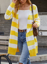 Long Contrast Striped Cardigan Sweater