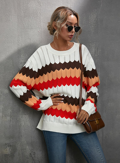 Color Matching Wavy Striped Pullover Sweater