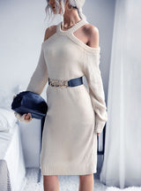 Long Knitted Hollow Neck sweater Dress