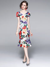 Summer Short Sleeve Hip Slim Print Dress
