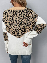V-neck Pullover Color-bump Leopard Sweater