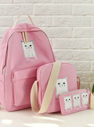 Women Backpack Cat Printing Canvas School Bags