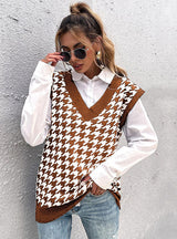 Thousand-bird V-neck Knitted Sleeveless Vest