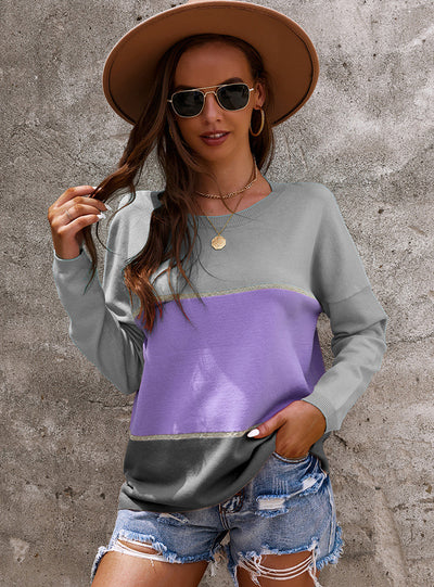 Spliced Sweater Long Sleeve Casual Top