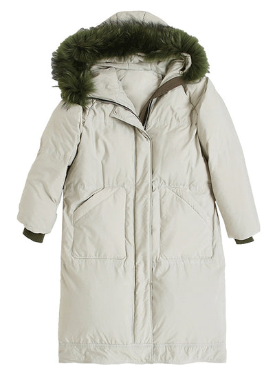 Middle-length Raccoon Fur Collar Coat