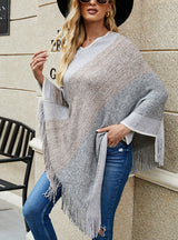 Striped Colored Cloak Tassel Knitted Scarf Shawl