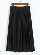 High Waist Pleated Solid Color Half Length Elastic Skirt