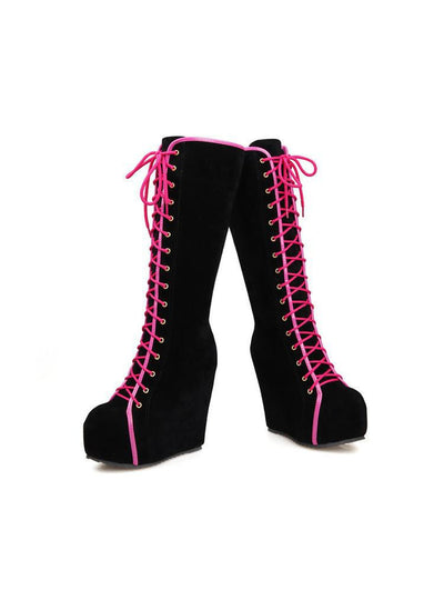 Long Barrel Over-the-knee Lace-up Wedge Boots