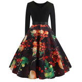 Black Christmas Printed Long Sleeve Dress