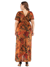 V-neck Short Sleeve Printed Irregular Dress
